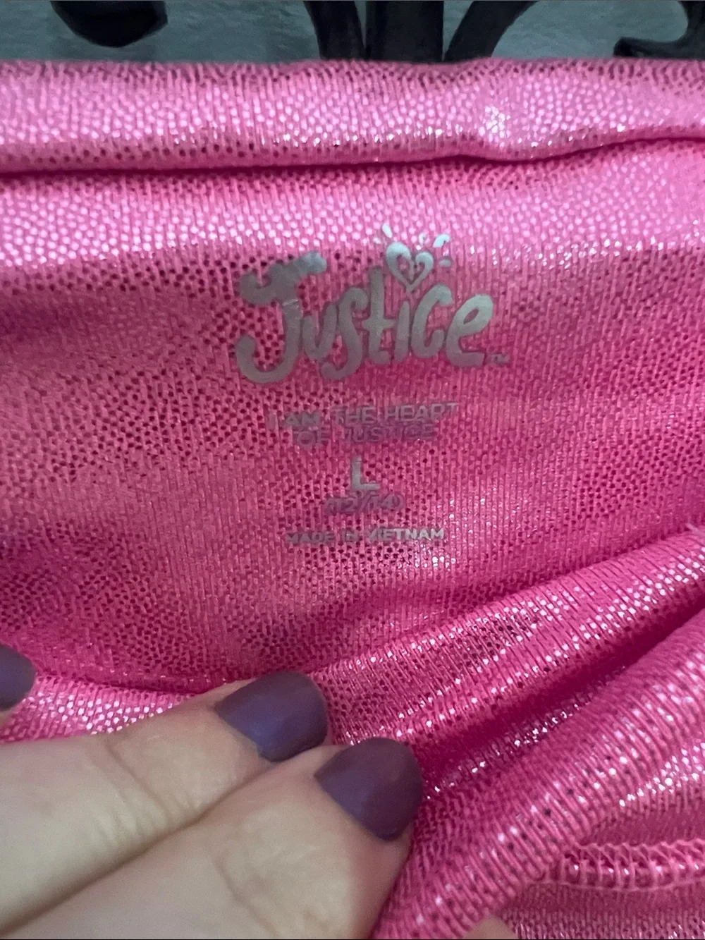 Justice Shiny Hot Pink & Lime Green Colorblock Leggings